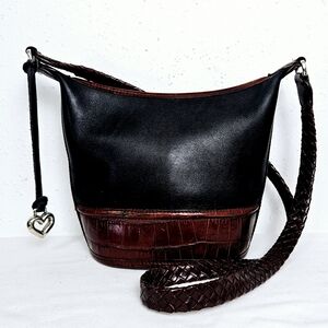 Brighton Little Judy Leather Crossbody Bag in Black / Brown Croc